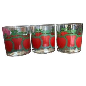 Vintage Mid Century Colony Apple Old Fashioned Bar Cocktail Glasses - Set of 3